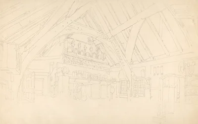 Stokesay Castle- Interiör i en spärrad hall